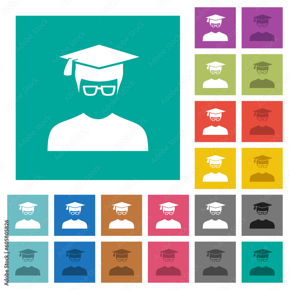 Poster Graduate male avatar square flat multi colored icons