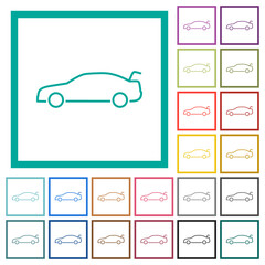 Car trunk open dashboard indicator flat color icons with quadrant frames
