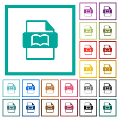 Book file type flat color icons with quadrant frames