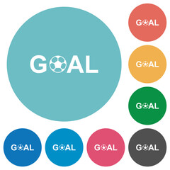 Goal text with soccer ball flat round icons