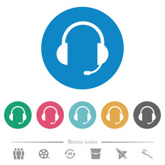 Headset with microphone flat round icons