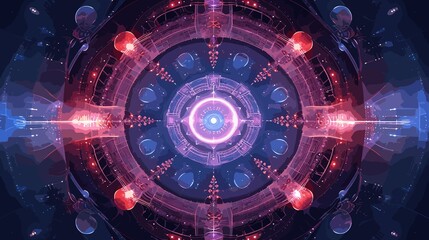 Fototapeta premium Fractal Symmetry in Clockpunk Style. Energy-Charged Abstract. Postprocessing Generative AI.