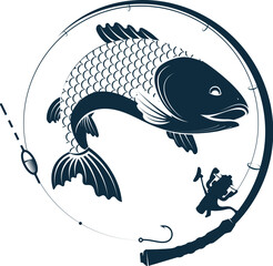 Fish and fishing rod design for fishing - obrazy, fototapety, plakaty