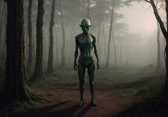 Fototapeta na wymiar Portrait of an alien, a creepy humanoid. Generative AI