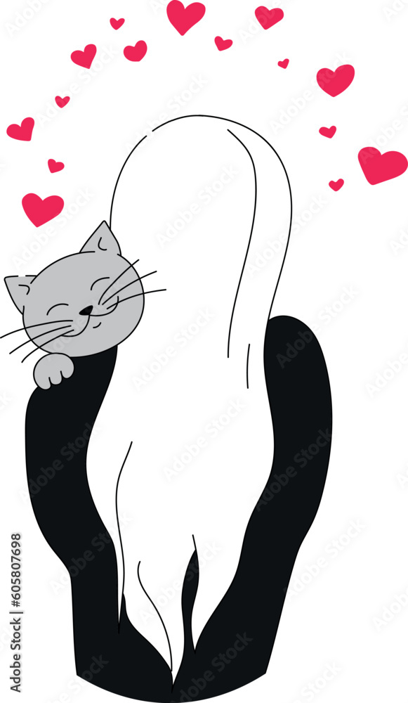 Wall mural girl is hugging a cat. love my pet theme. simple hand drawn vector art