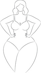 Faceless curvy female in a swimsuit contour isolated on a white background. Body positive and female beauty. Hand drawn vector art