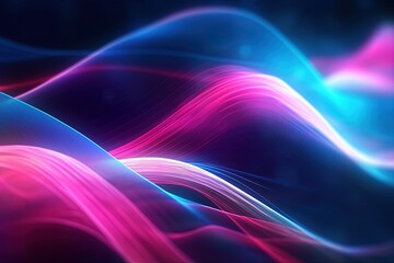 A visually captivating abstract backdrop with neon pink and blue glowing wave lines and bokeh lights, embodying the concept of data transfer in a futuristic and fantastical manner, Wallpaper
