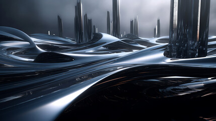 abstract background, buildings, lines, black, future, city, science, sci-fi, 3d, curves, Generated by AI