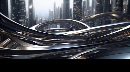 abstract background, buildings, lines, black, future, city, science, sci-fi, 3d, curves, Generated by AI
