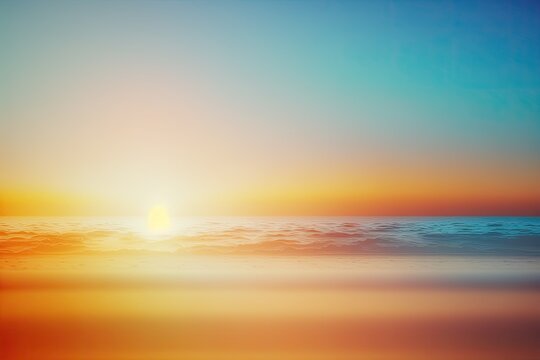 Summer vacation concept: Autumn dawn backdrop with abstract blurred sky near the beach. Generative AI