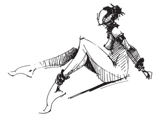 Line drawing of an abstract woman. Female naked body. Silhouette of a girl figure