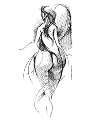 Line drawing of an abstract woman. Female naked body. Silhouette of a girl figure