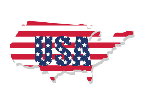 Outline USA painted in the colors of the national flag .Vector. USA borders with inscription