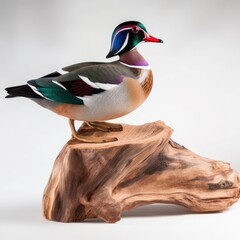 Wood Duck bird isolated on white background. Generative AI
