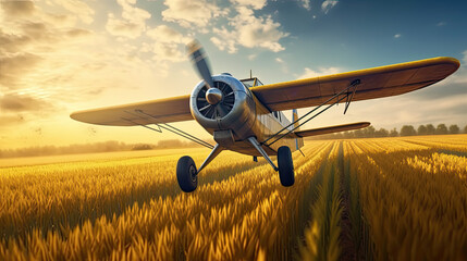 An agricultural aircraft plane watering a field during the daytime Generative AI - obrazy, fototapety, plakaty