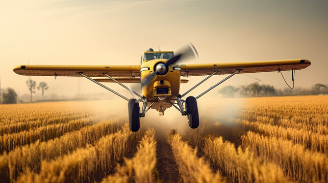 An agricultural aircraft plane watering a field during the daytime Generative AI