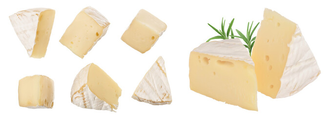 Camembert cheese isolated on white background with  full depth of field. Top view. Flat lay