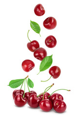 red sweet cherry isolated on white background with  full depth of field