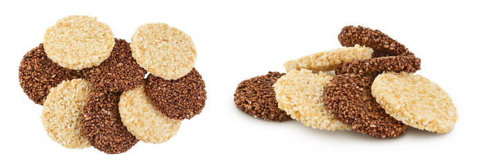 coconut and amaranth cookies with carob isolated on white background with full depth of field. Healthy food.