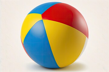 Fototapeta premium Illustration of a colorful beach ball in a studio picture. Isolated white, red, yellow, and blue beach balls on a white backdrop. Generative AI