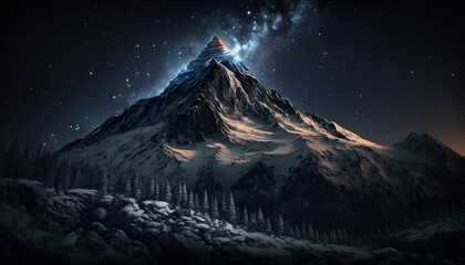 Naklejka na ściany i meble Mountain snow landscape galaxy star night , Ai gen 