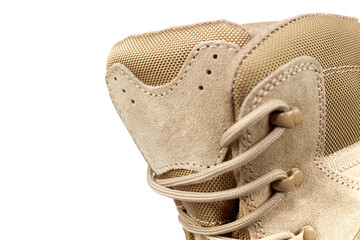 Tactical  military boots for the army are cut out on a white background. Isolated on a white background, no shadow. 