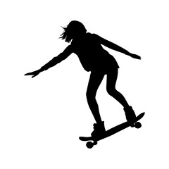 Vector illustration. Silhouette of a girl on a skateboard.