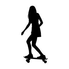 Vector illustration. Silhouette of a girl on a skateboard.
