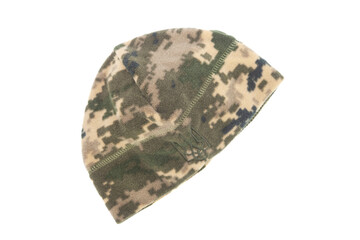 Military warm hat for winter isolated on white background.