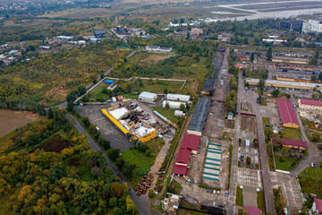 Fototapeta premium Hostomel in Ukraine from above at War in 2022