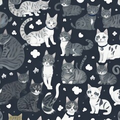 Obraz na płótnie Canvas seamless background with cats, black and white