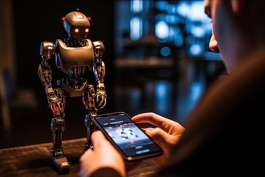 Unlocking knowledge with technology: A man engages in an enlightening conversation with ChatGPT, an AI-powered robot, using his smartphone's command prompt for tailored responses