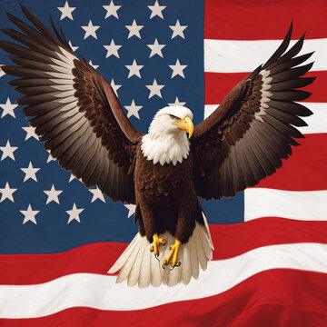 Eagle on background of American flag. Concept of US Independence Day. Generative AI.