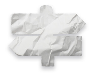 Directional sign shape as crumpled paper cut-out isolated on transparent background