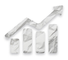 Growth arrow and chart as crumpled paper cut-out isolated on transparent background
