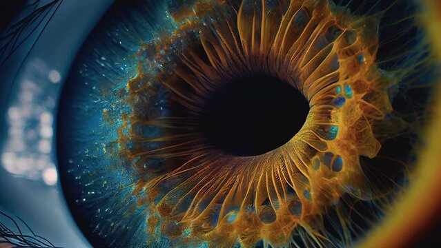 The closer look of an eye with the deep hole design on the eyeballs and the yellow veins around AI generated