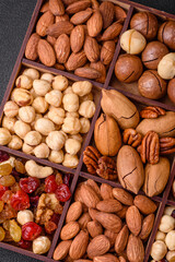 Mix of roasted macadamia nuts, cashews, pecans, almonds, raisins and dry berries