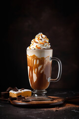 Frappe with whipped cream and chocolate and caramel , Generative AI. High quality photo