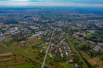 Fototapeta na wymiar Kamiank Buska in Ukraine from above with DJI Mavic 2 Drone 2022