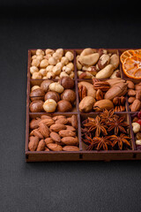 Mix of roasted macadamia nuts, cashews, pecans, almonds, raisins and dry berries