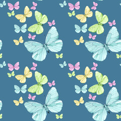 Pattern Flying butterflies. Watercolor illustration, drawing for fabric.