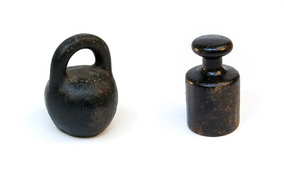 Two retro weights on a white background