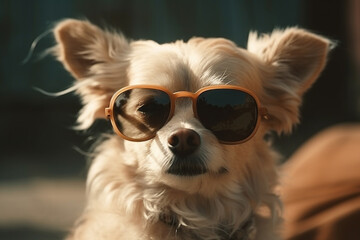 Cute funny dog with sunglasses. AI generated