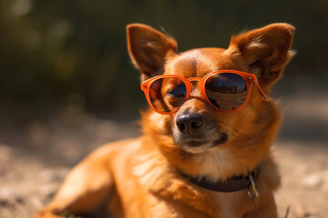 Cute funny dog with sunglasses. AI generated