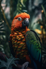 Fototapeta premium Colorful parrot in the jungle. Vibrant beauty of tropical wildlife. Created with Generative AI