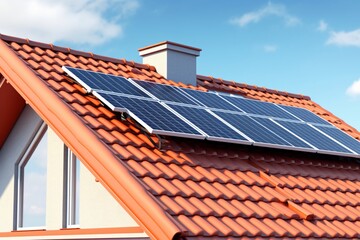 A close-up of a photovoltaic system on the roof