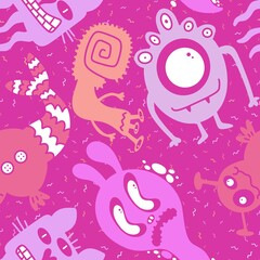 Cartoon monsters seamless emoticons aliens pattern for kids clothes print and wrapping paper and fabrics