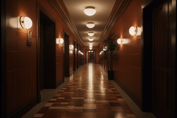 A brown ambience hallway illustrated in 3D. Generative AI