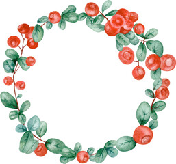 watercolor wreaths with red berries and leaves