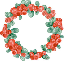 watercolor wreaths with red berries and leaves